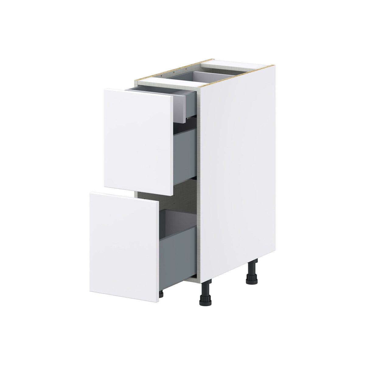 Hugo&Borg Lasalle 12-in W x 34.5-in H x 24-in D Bright White Slab 3-Drawer Base Fully Assembled Cabinet (Flat Panel Style)