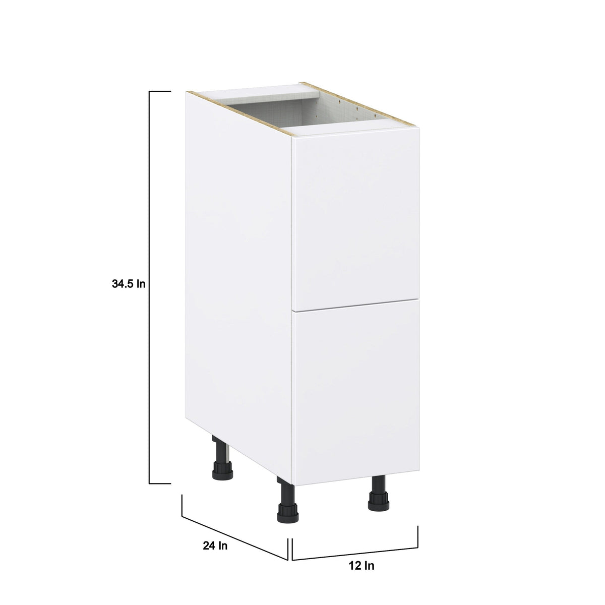 Hugo&Borg Lasalle 12-in W x 34.5-in H x 24-in D Bright White Slab 2-Drawer Base Fully Assembled Cabinet (Flat Panel Style)