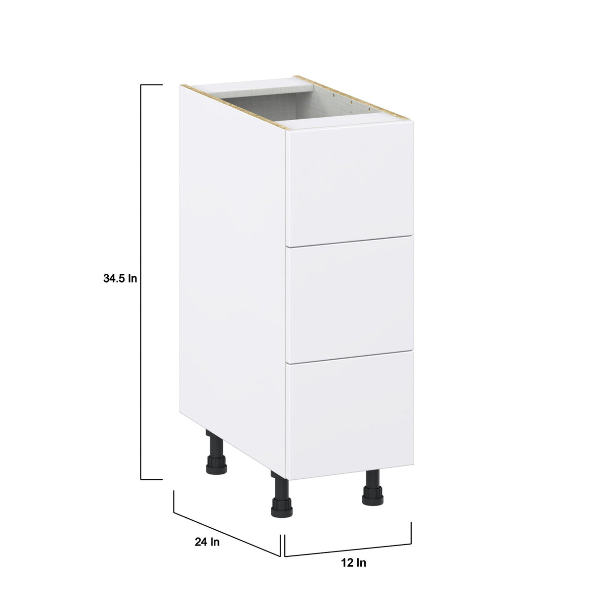 Hugo&Borg Lasalle 12-in W x 34.5-in H x 24-in D Bright White Slab 3-Drawer Base Fully Assembled Cabinet (Flat Panel Style)