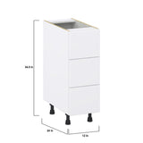 Hugo&Borg Lasalle 12-in W x 34.5-in H x 24-in D Bright White Slab 3-Drawer Base Fully Assembled Cabinet (Flat Panel Style)