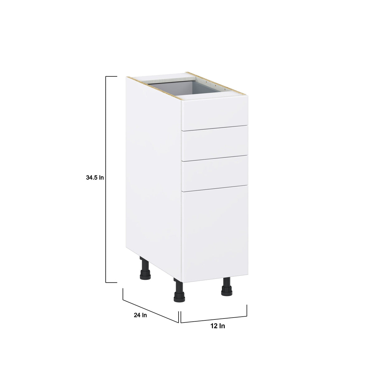 Hugo&Borg Lasalle 12-in W x 34.5-in H x 24-in D Bright White Slab 4-Drawer Base Fully Assembled Cabinet (Flat Panel Style)