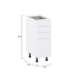 Hugo&Borg Lasalle 12-in W x 34.5-in H x 24-in D Bright White Slab 4-Drawer Base Fully Assembled Cabinet (Flat Panel Style)