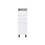 Hugo&Borg Lasalle 12-in W x 34.5-in H x 24-in D Bright White Slab 4-Drawer Base Fully Assembled Cabinet (Flat Panel Style)
