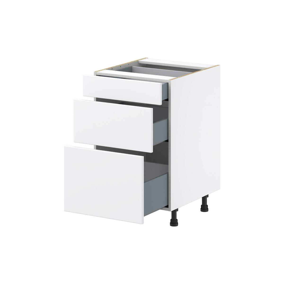 Hugo&Borg Lasalle 21-in W x 34.5-in H x 24-in D Bright White Slab 3-Drawer Base Fully Assembled Cabinet (Flat Panel Style)