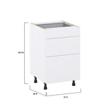 Hugo&Borg Lasalle 21-in W x 34.5-in H x 24-in D Bright White Slab 3-Drawer Base Fully Assembled Cabinet (Flat Panel Style)