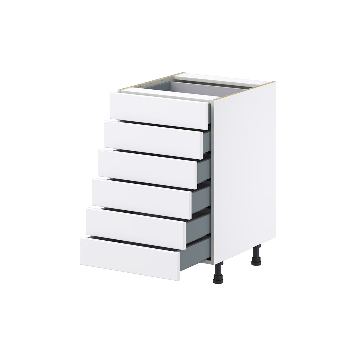 Hugo&Borg Lasalle 21-in W x 34.5-in H x 24-in D Bright White Slab 6-Drawer Base Fully Assembled Cabinet (Flat Panel Style)