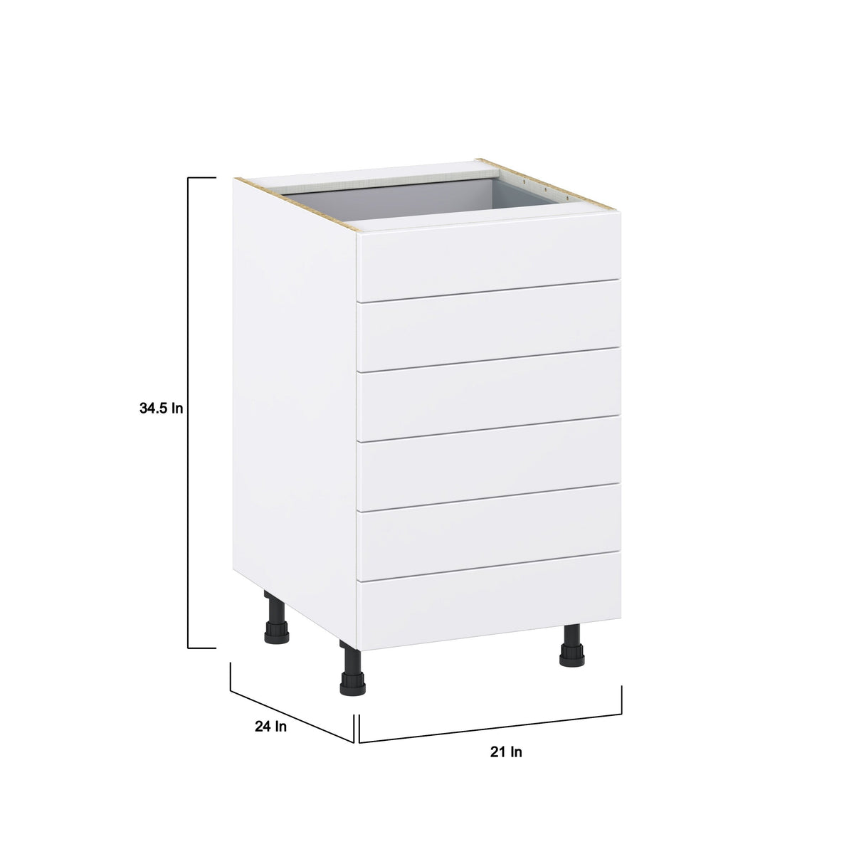 Hugo&Borg Lasalle 21-in W x 34.5-in H x 24-in D Bright White Slab 6-Drawer Base Fully Assembled Cabinet (Flat Panel Style)