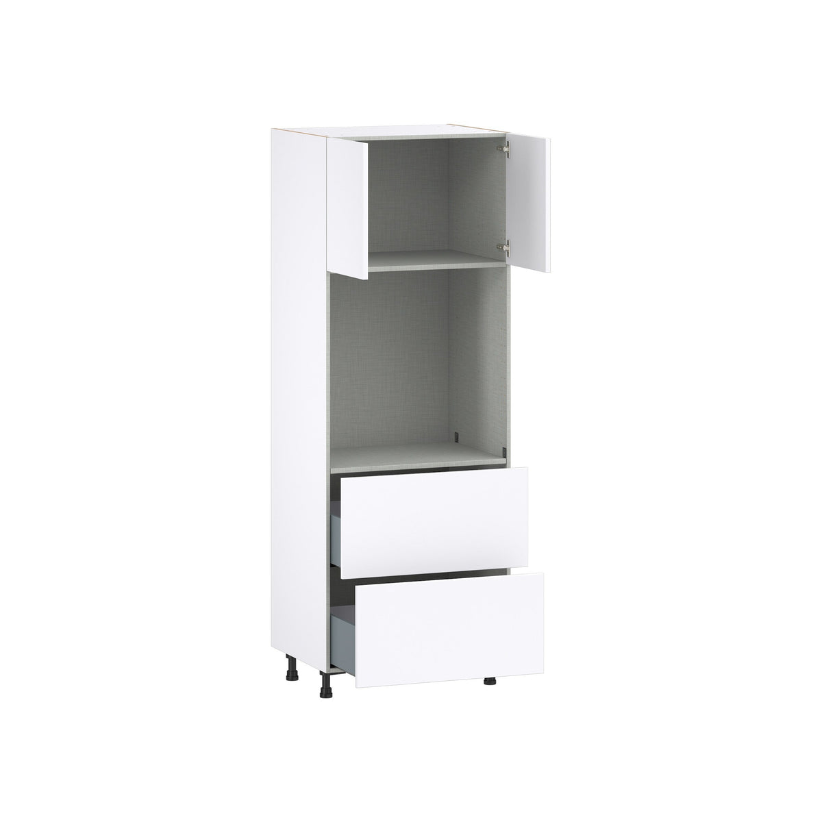 Hugo&Borg Lasalle 30-in W x 84.5-in H x 24-in D Bright White Slab 2-Drawers Single or Double Oven Pantry Fully Assembled Cabinet (Flat Panel Slab Style)