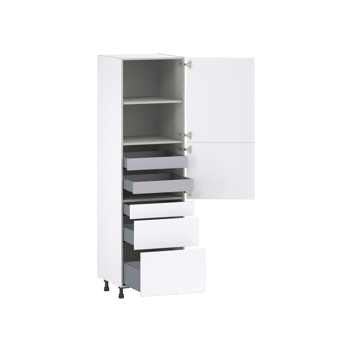 Hugo&Borg Lasalle 24-in W x 84.5-in H x 24-in D Bright White Slab 5-Drawer Pantry Fully Assembled Cabinet (Flat Panel Slab Style)