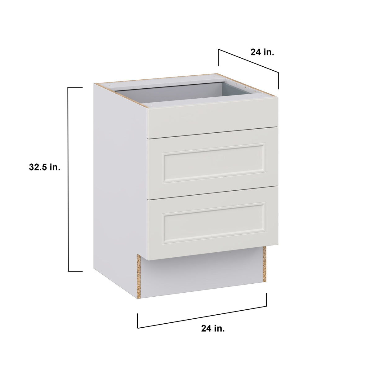 Hugo&Borg Belcourt 24-in W x 32.5-in H x 24-in D Gray Painted 3-Drawer Base Fully Assembled Cabinet (Recessed Panel Style)