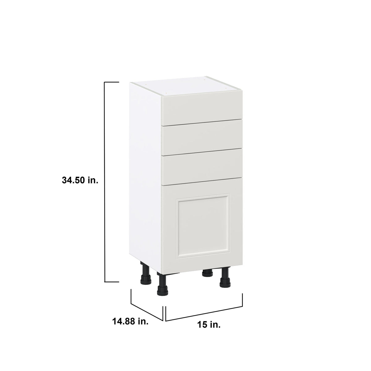 Hugo&Borg Belcourt 15-in W x 34.5-in H x 14-in D Gray Painted 3-Drawers Base Fully Assembled Cabinet (Recessed Panel Shaker Style)