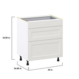 Hugo&Borg Belcourt 30-in W x 34.5-in H x 24-in D Gray Painted 3-Drawer Base Fully Assembled Cabinet (Recessed Panel Style)