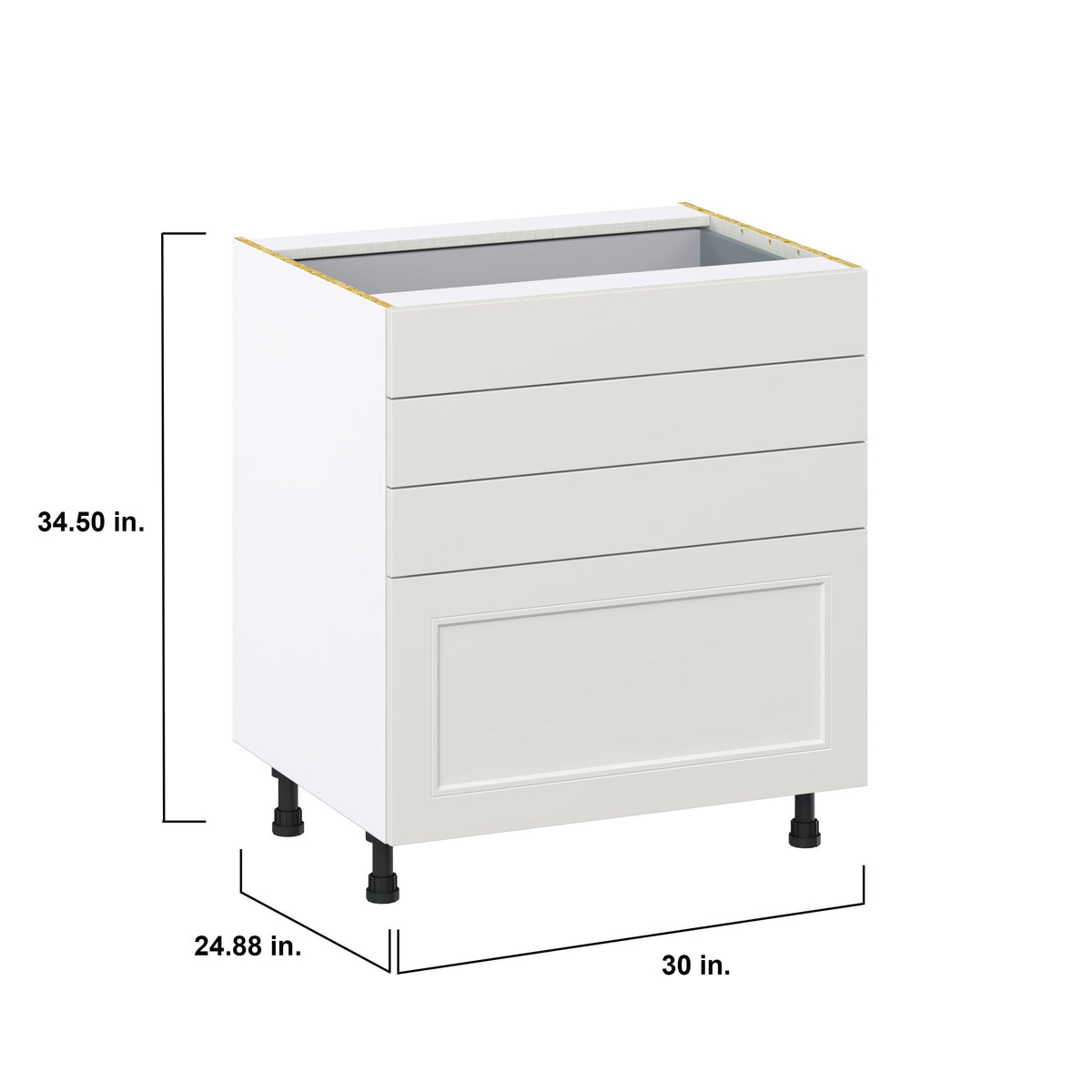 Hugo&Borg Belcourt 30-in W x 34.5-in H x 24-in D Gray Painted 4-Drawer Base Fully Assembled Cabinet (Recessed Panel Style)