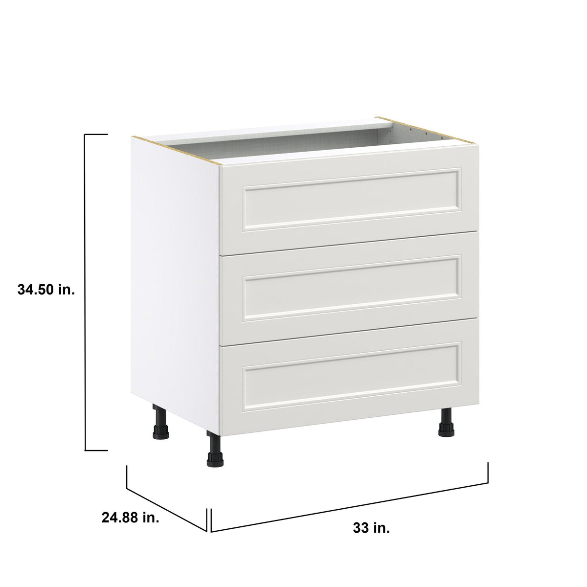 Hugo&Borg Belcourt 33-in W x 34.5-in H x 24-in D Gray Painted 3-Drawer Base Fully Assembled Cabinet (Recessed Panel Style)