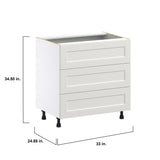 Hugo&Borg Belcourt 33-in W x 34.5-in H x 24-in D Gray Painted 3-Drawer Base Fully Assembled Cabinet (Recessed Panel Style)