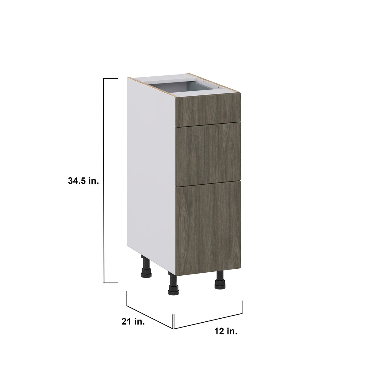 Hugo&Borg Savane 12-in W x 34.5-in H x 21-in D Textmel 3-Drawer Base Fully Assembled Cabinet (Flat Panel Style)