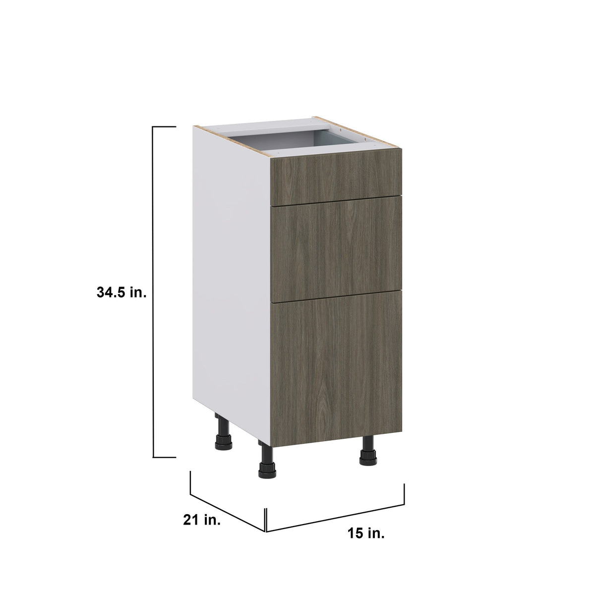 Hugo&Borg Savane 15-in W x 34.5-in H x 21-in D Textmel 3-Drawer Base Fully Assembled Cabinet (Flat Panel Style)