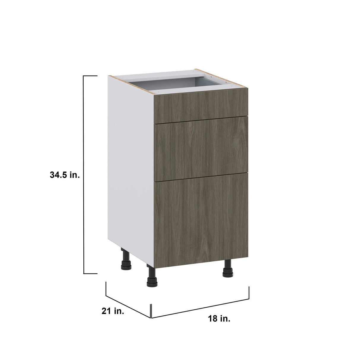 Hugo&Borg Savane 18-in W x 34.5-in H x 21-in D Textmel 3-Drawer Base Fully Assembled Cabinet (Flat Panel Style)