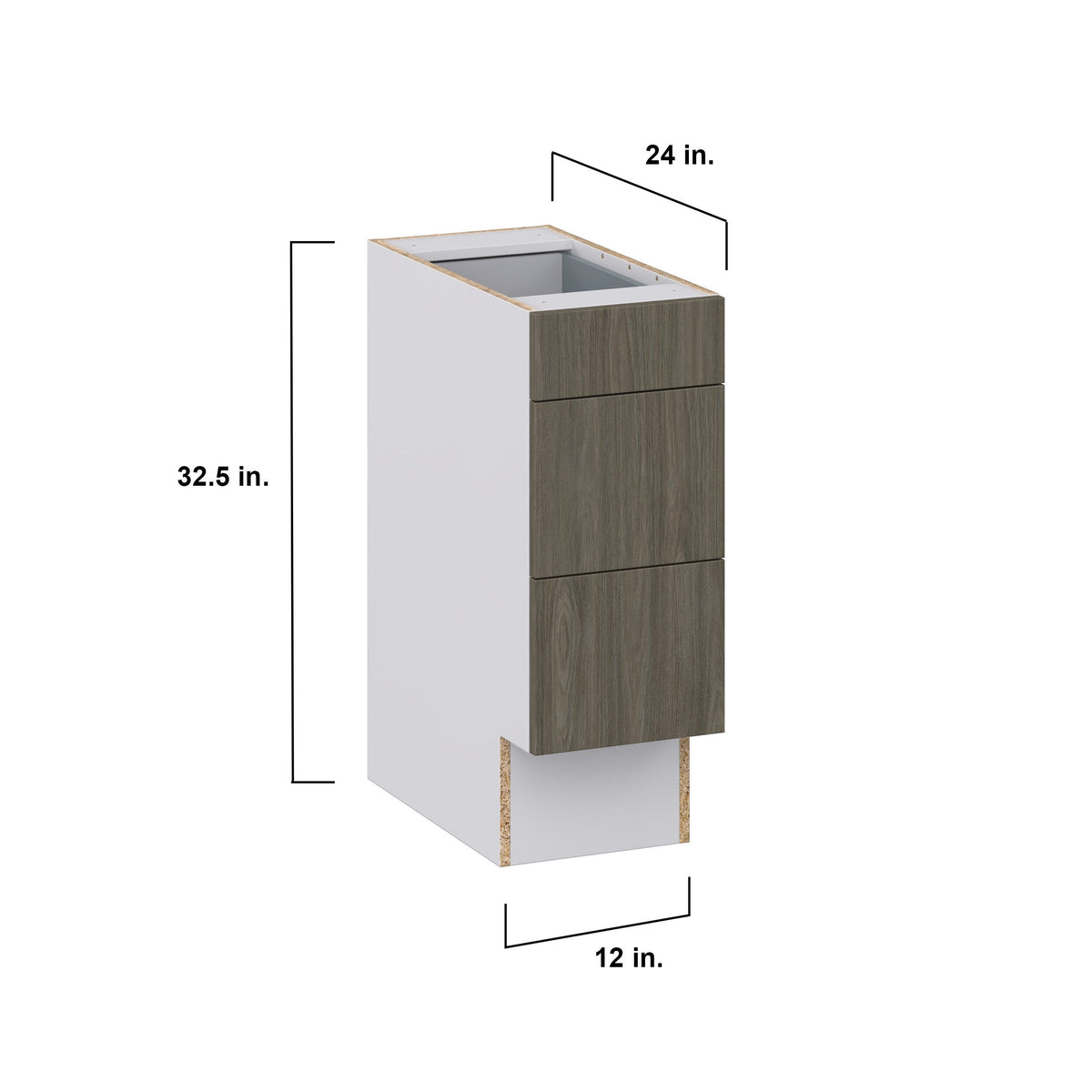 Hugo&Borg Savane 12-in W x 32.5-in H x 25-in D Textmel 3-Drawer Base Fully Assembled Cabinet (Flat Panel Style)