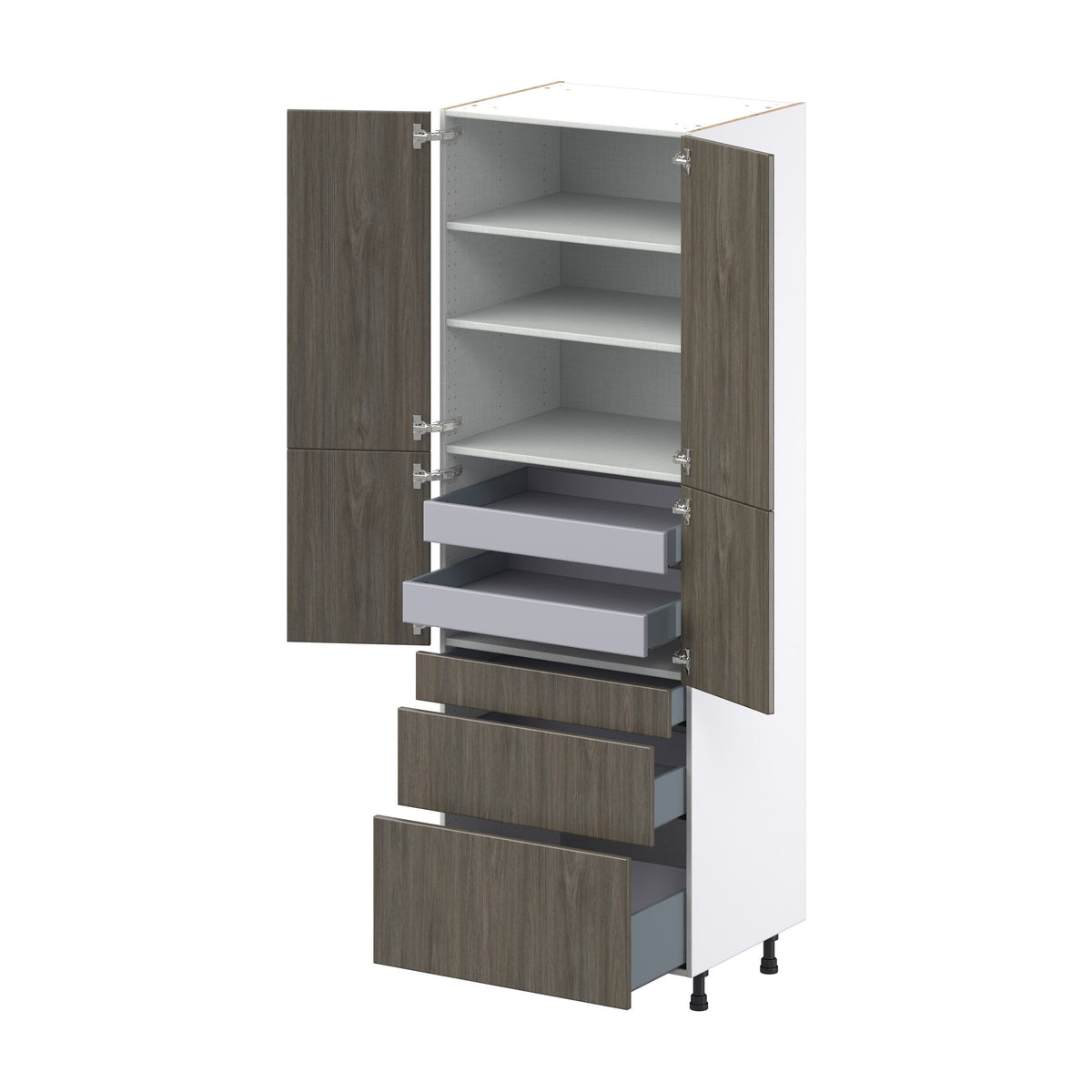 Hugo&Borg Savane 30-in W x 89.5-in H x 24-in D Textmel 5-Drawers Pantry Fully Assembled Cabinet (Flat Panel Slab Style)