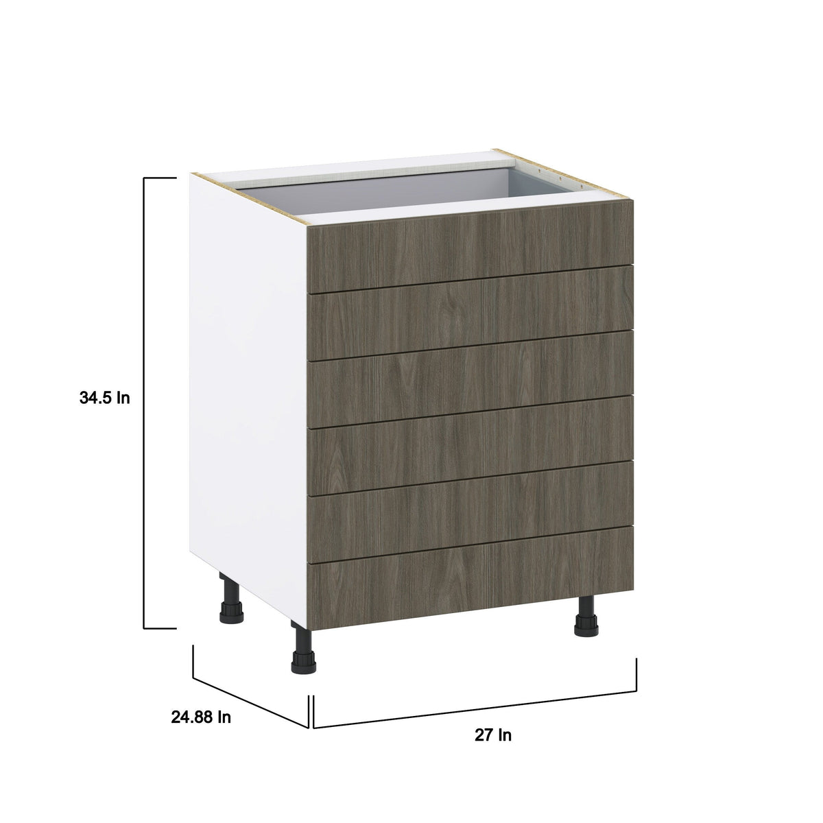 Hugo&Borg Savane 27-in W x 34.5-in H x 24-in D Textmel 6-Drawer Base Fully Assembled Cabinet (Flat Panel Style)