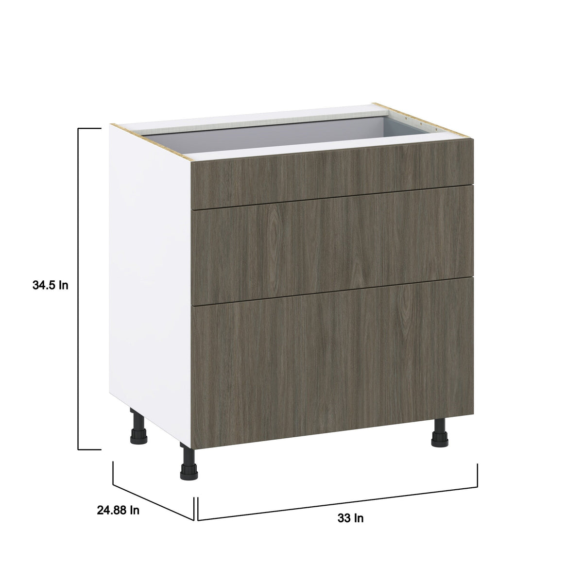 Hugo&Borg Savane 33-in W x 34.5-in H x 24-in D Textmel 3-Drawer Base Fully Assembled Cabinet (Flat Panel Style)