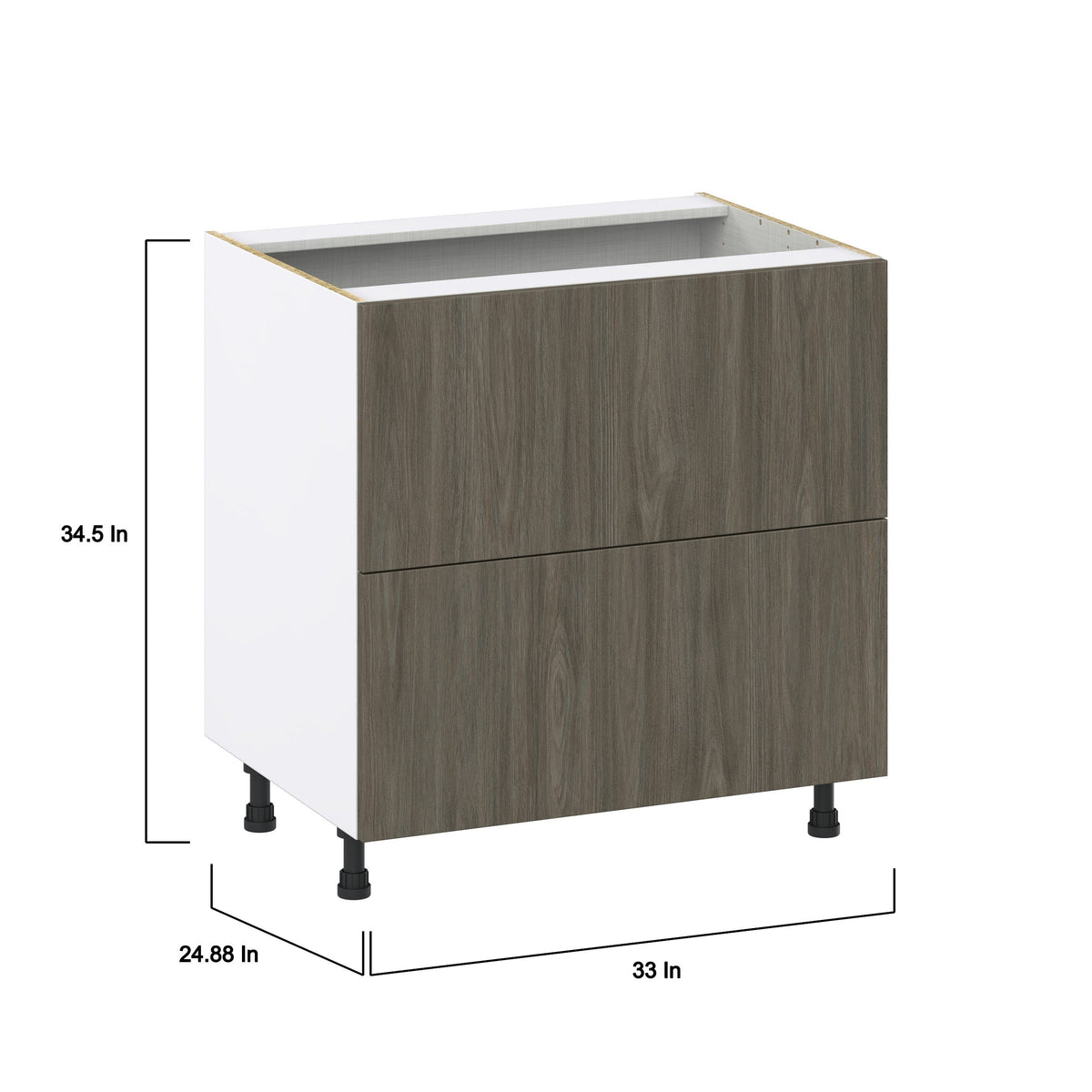 Hugo&Borg Savane 33-in W x 34.5-in H x 24-in D Textmel 2-Drawer Base Fully Assembled Cabinet (Flat Panel Style)