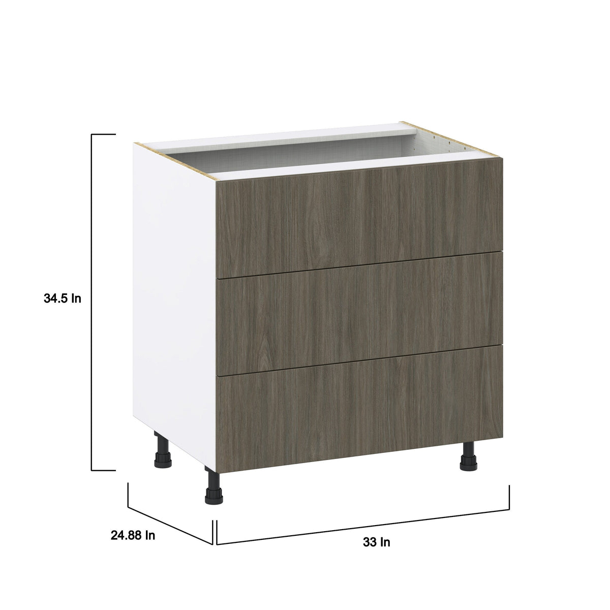 Hugo&Borg Savane 33-in W x 34.5-in H x 24-in D Textmel 3-Drawer Base Fully Assembled Cabinet (Flat Panel Style)