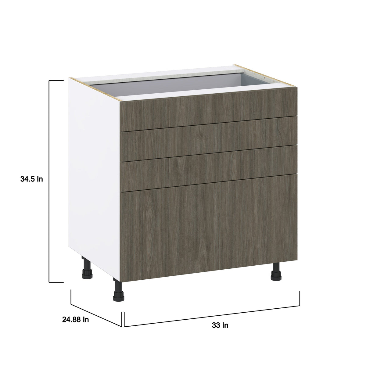 Hugo&Borg Savane 33-in W x 34.5-in H x 24-in D Textmel 4-Drawer Base Fully Assembled Cabinet (Flat Panel Style)