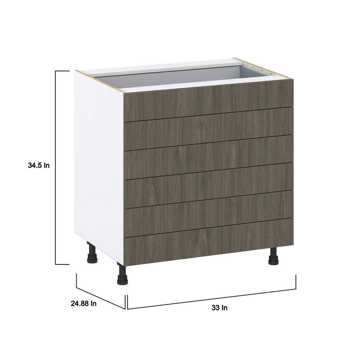 Hugo&Borg Savane 33-in W x 34.5-in H x 24-in D Textmel 6-Drawer Base Fully Assembled Cabinet (Flat Panel Style)
