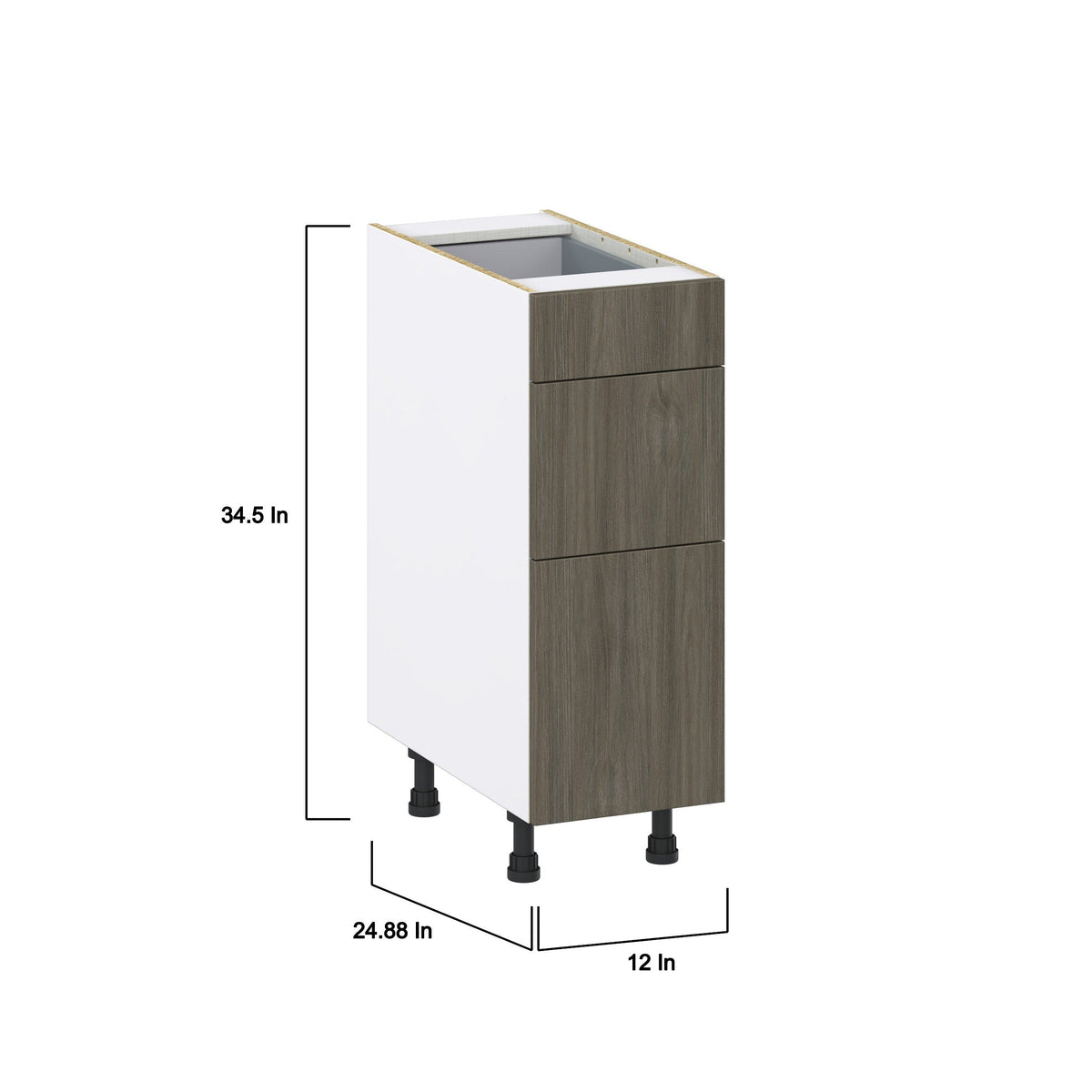 Hugo&Borg Savane 12-in W x 34.5-in H x 24-in D Textmel 3-Drawer Base Fully Assembled Cabinet (Flat Panel Style)