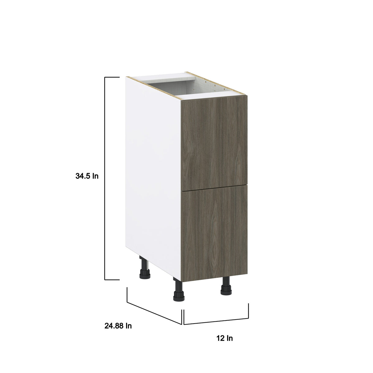 Hugo&Borg Savane 12-in W x 34.5-in H x 24-in D Textmel 2-Drawer Base Fully Assembled Cabinet (Flat Panel Style)