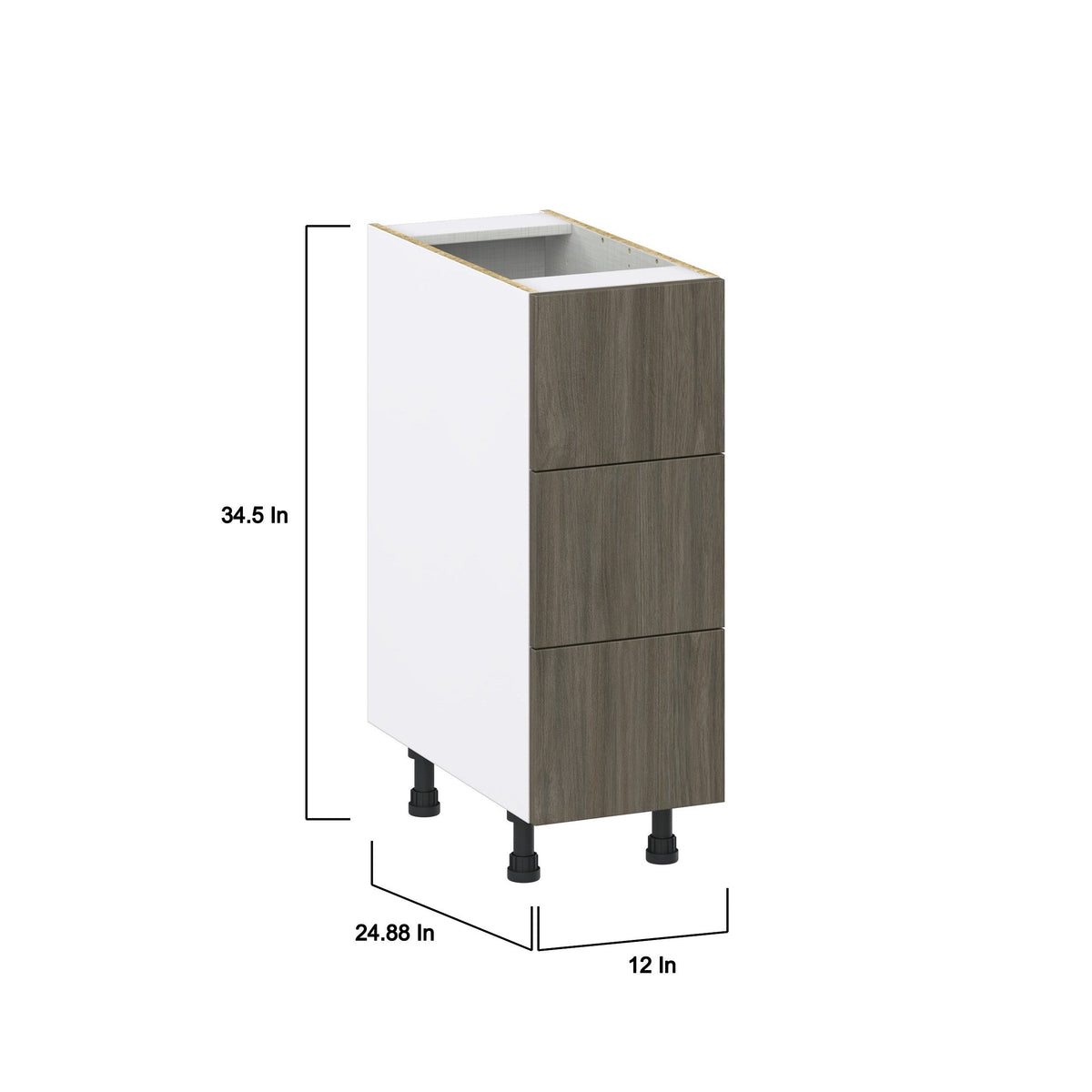 Hugo&Borg Savane 12-in W x 34.5-in H x 24-in D Textmel 3-Drawer Base Fully Assembled Cabinet (Flat Panel Style)