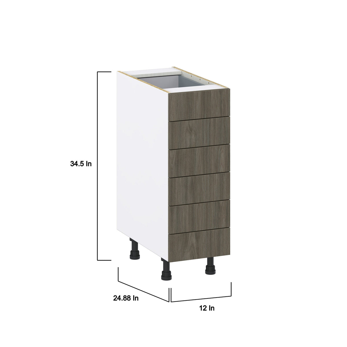 Hugo&Borg Savane 12-in W x 34.5-in H x 24-in D Textmel 6-Drawer Base Fully Assembled Cabinet (Flat Panel Style)