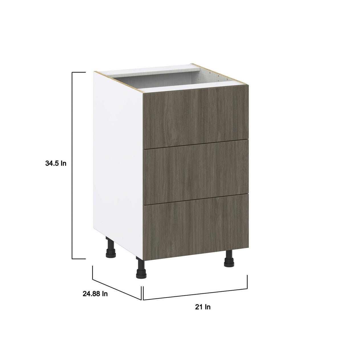 Hugo&Borg Savane 21-in W x 34.5-in H x 24-in D Textmel 3-Drawer Base Fully Assembled Cabinet (Flat Panel Style)