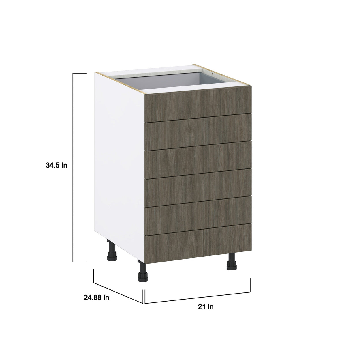 Hugo&Borg Savane 21-in W x 34.5-in H x 24-in D Textmel 6-Drawer Base Fully Assembled Cabinet (Flat Panel Style)