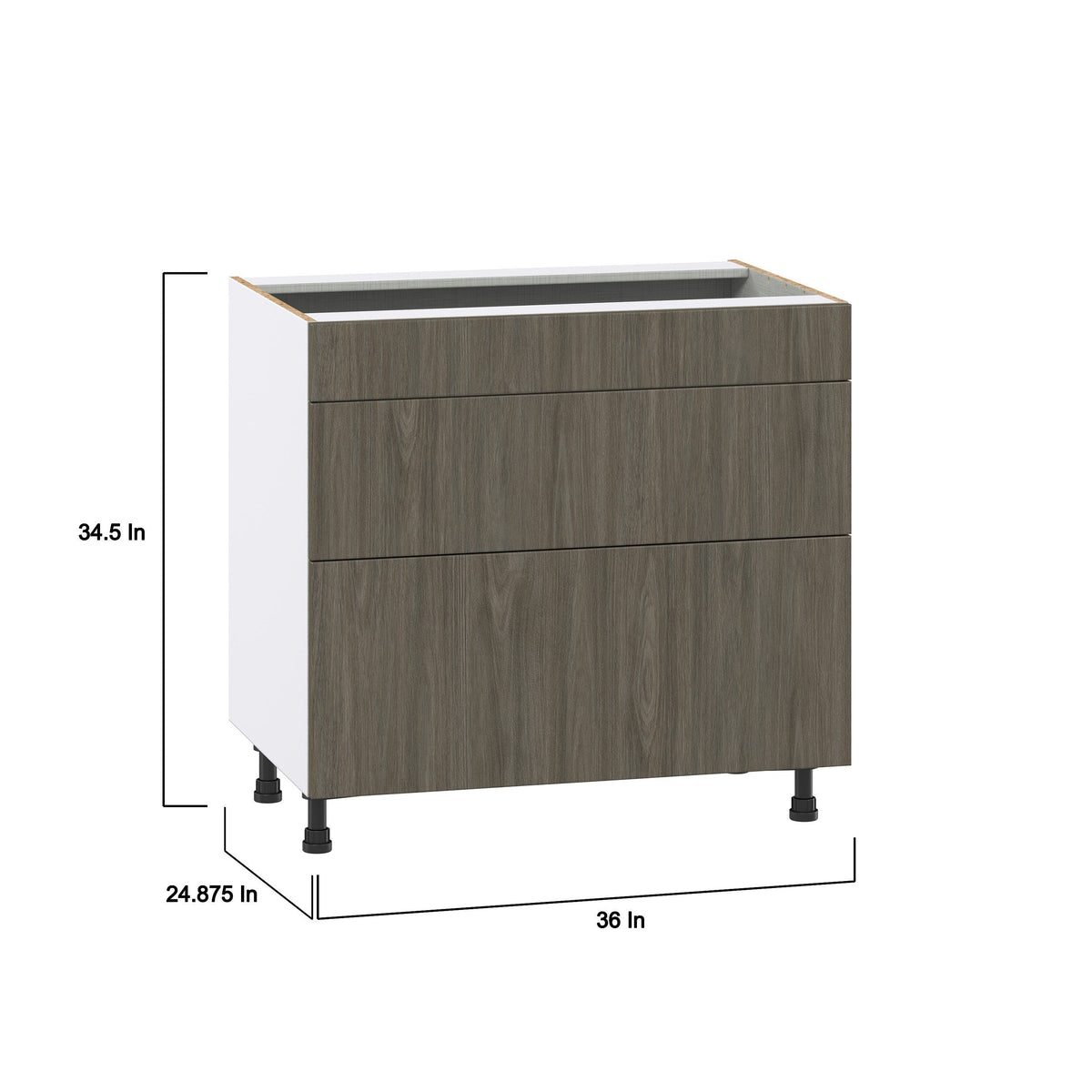 Hugo&Borg Savane 36-in W x 34.5-in H x 24-in D Textmel 3-Drawer Base Fully Assembled Cabinet (Flat Panel Style)