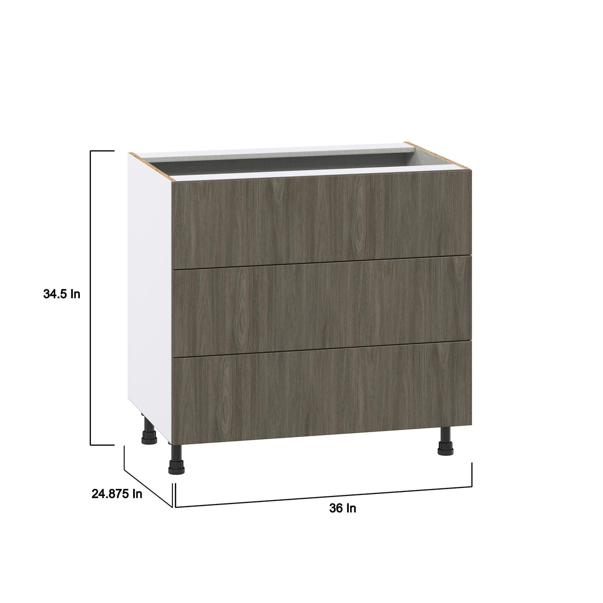 Hugo&Borg Savane 36-in W x 34.5-in H x 24-in D Textmel 3-Drawer Base Fully Assembled Cabinet (Flat Panel Style)