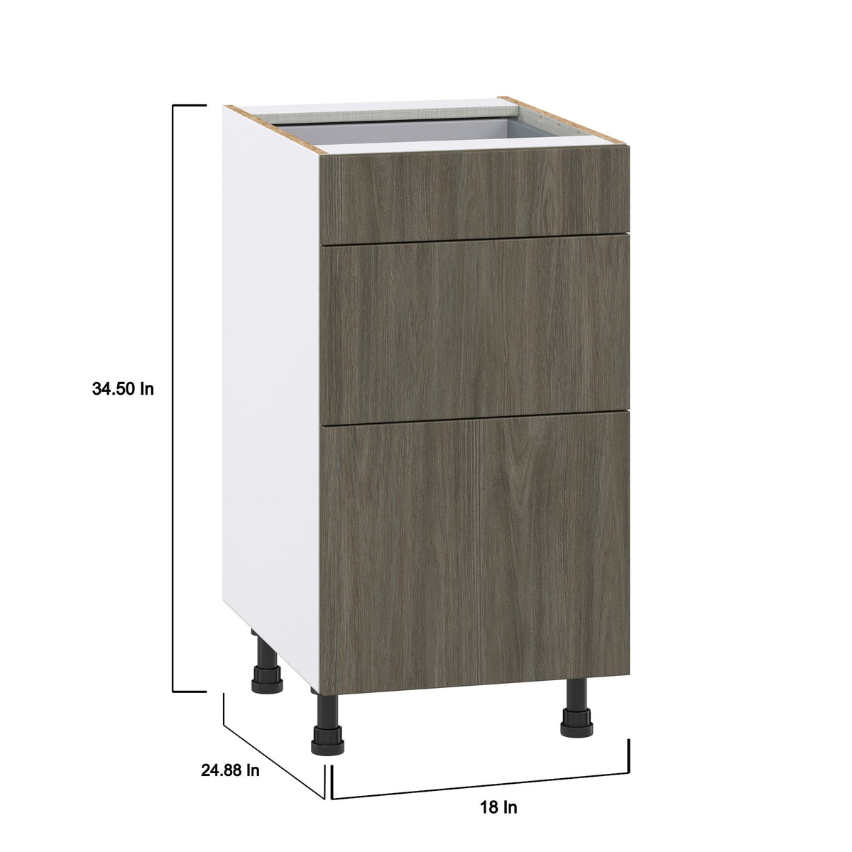 Hugo&Borg Savane 18-in W x 34.5-in H x 24-in D Textmel 3-Drawer Base Fully Assembled Cabinet (Flat Panel Style)