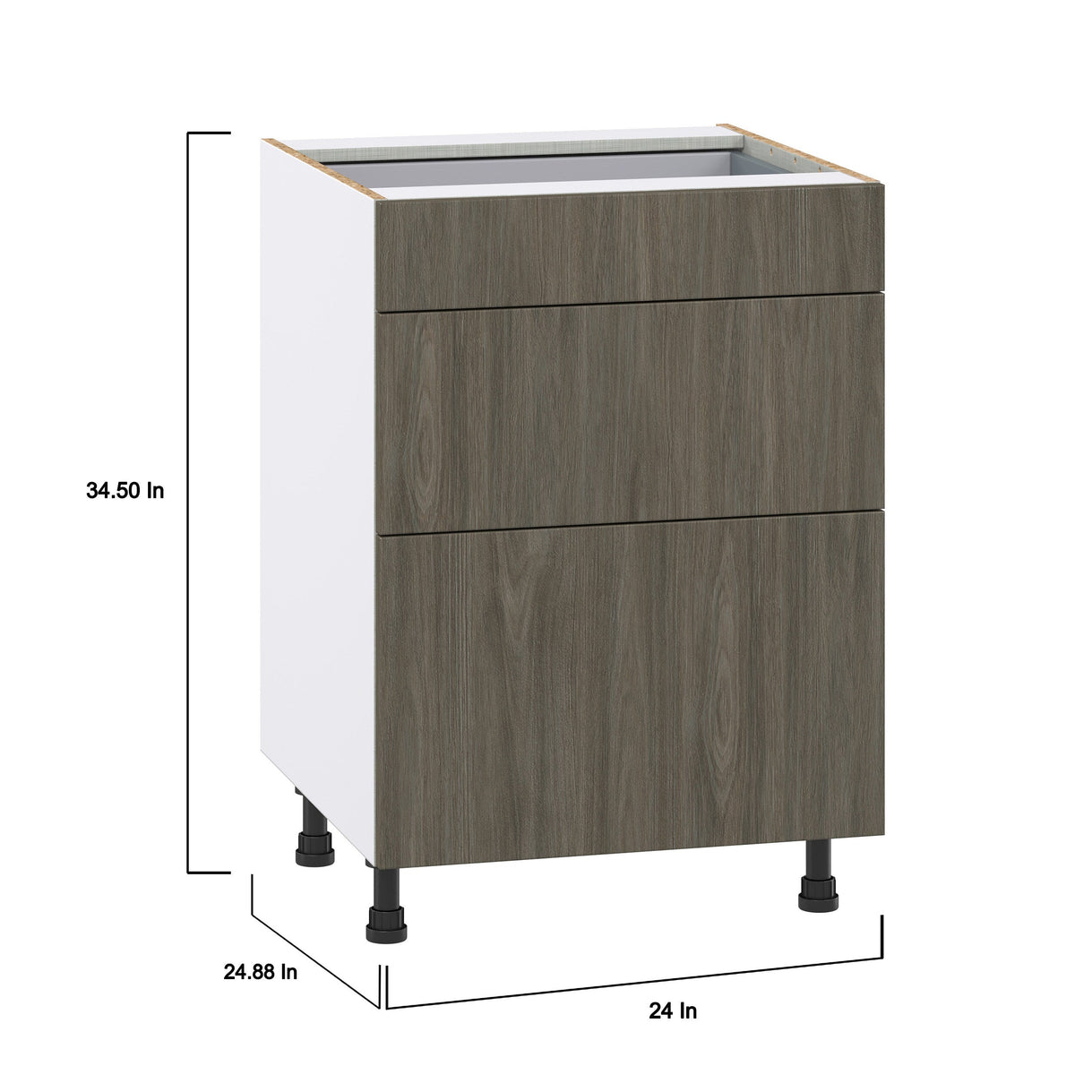 Hugo&Borg Savane 24-in W x 34.5-in H x 24-in D Textmel 3-Drawer Base Fully Assembled Cabinet (Flat Panel Style)