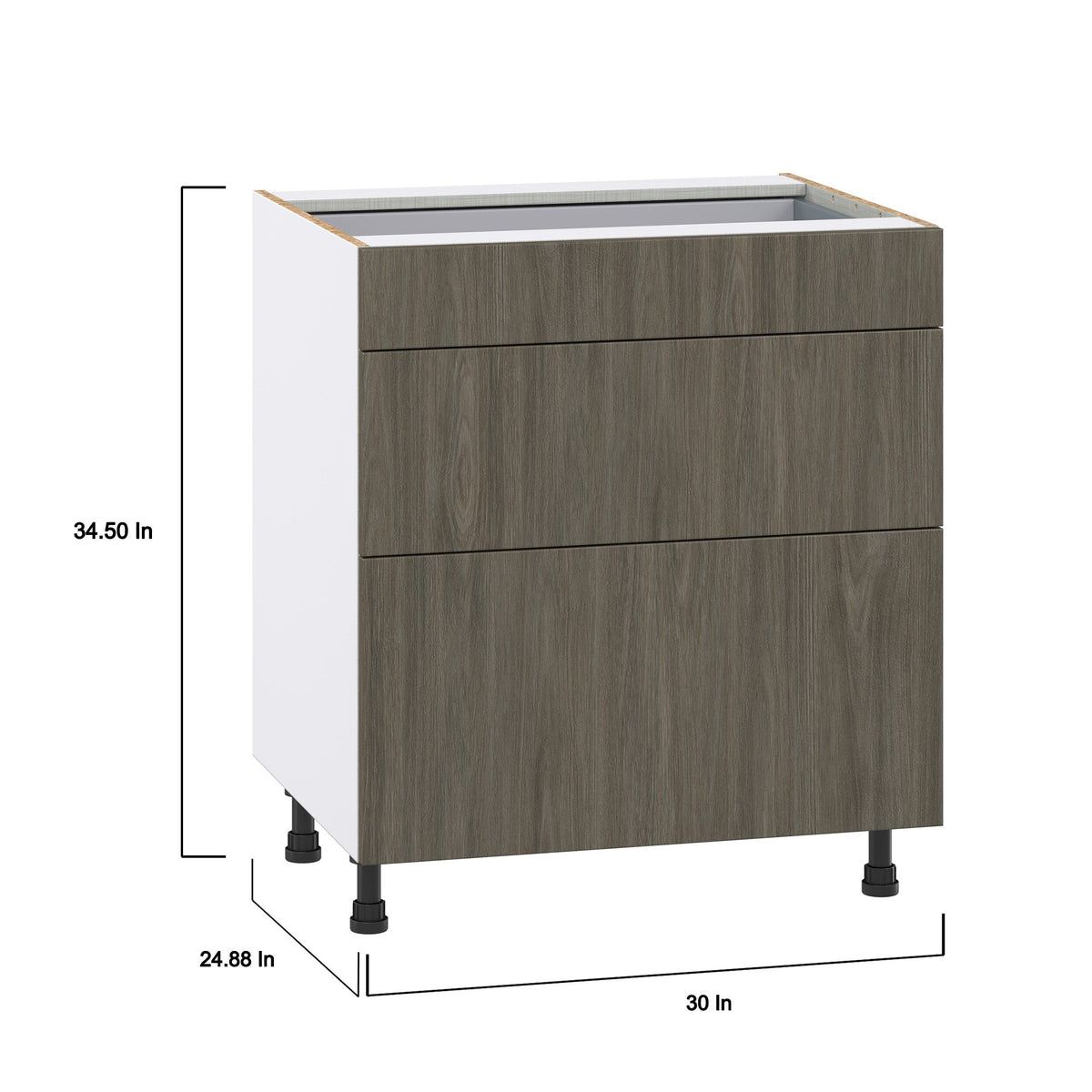Hugo&Borg Savane 30-in W x 34.5-in H x 24-in D Textmel 3-Drawer Base Fully Assembled Cabinet (Flat Panel Style)
