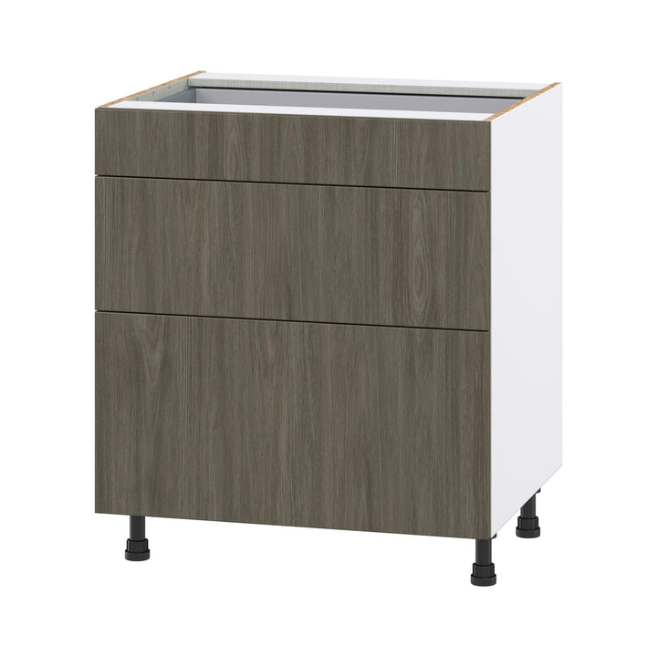 Hugo&Borg Savane 30-in W x 34.5-in H x 24-in D Textmel 3-Drawer Base Fully Assembled Cabinet (Flat Panel Style)