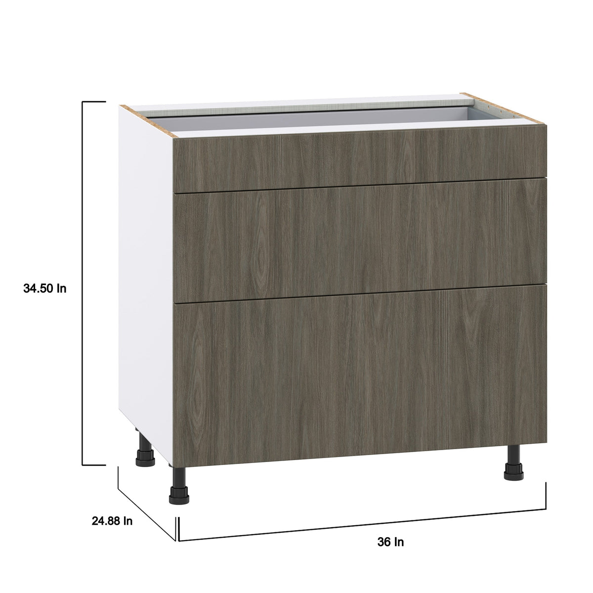 Hugo&Borg Savane 36-in W x 34.5-in H x 24-in D Textmel 3-Drawer Base Fully Assembled Cabinet (Flat Panel Style)