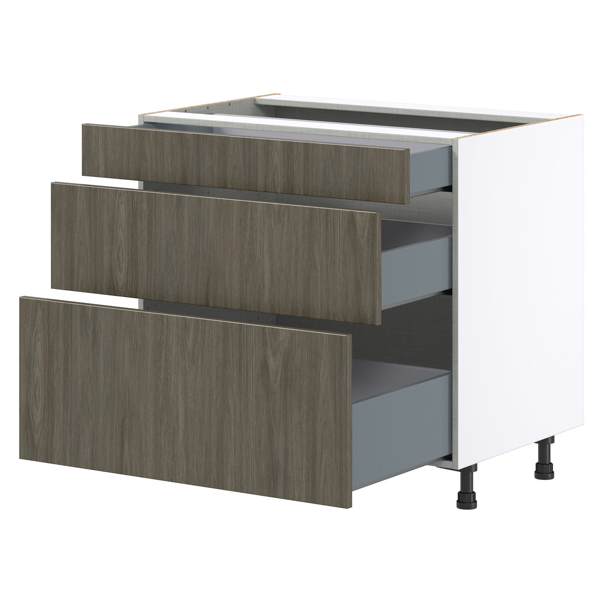 Hugo&Borg Savane 36-in W x 34.5-in H x 24-in D Textmel 3-Drawer Base Fully Assembled Cabinet (Flat Panel Style)