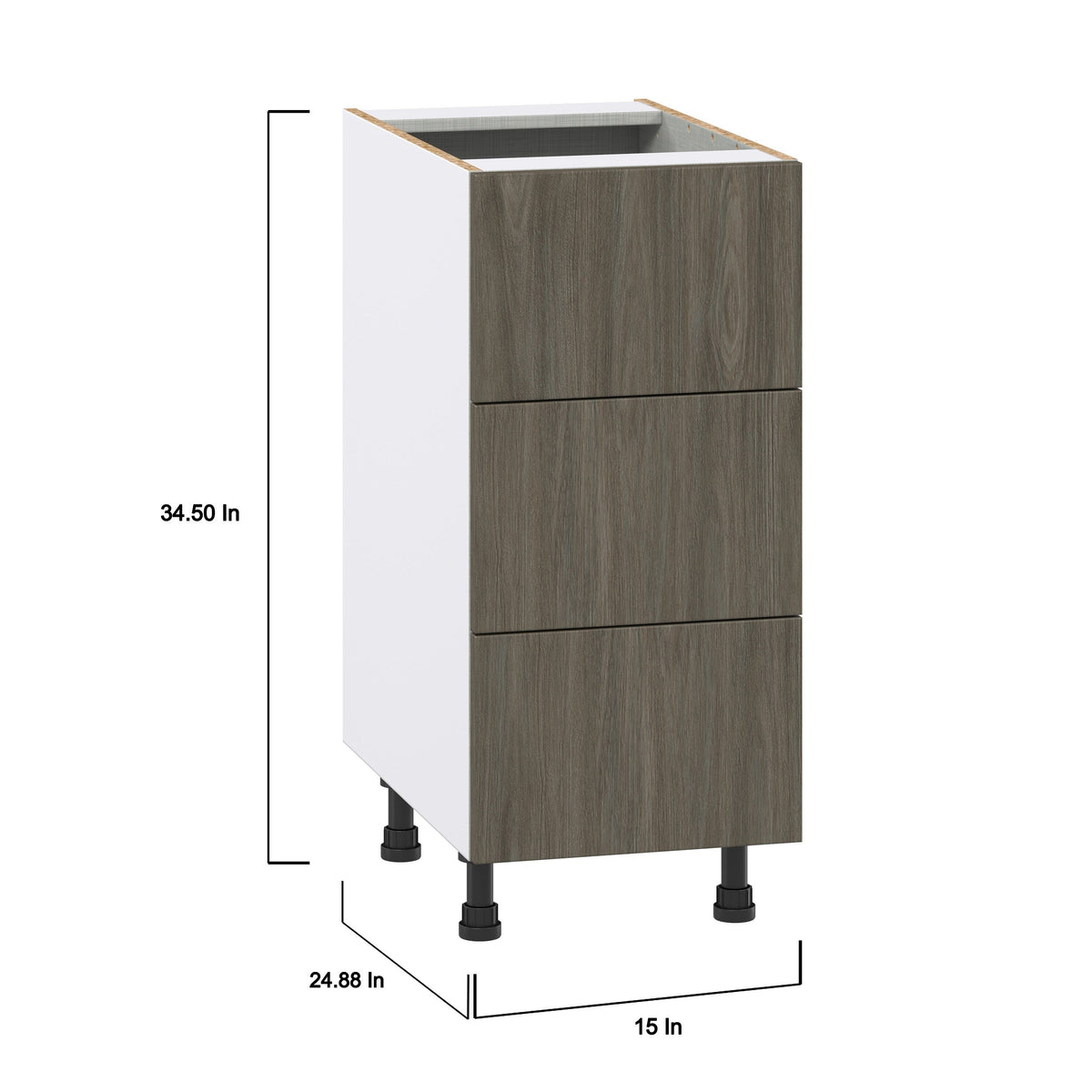 Hugo&Borg Savane 15-in W x 34.5-in H x 24-in D Textmel 3-Drawer Base Fully Assembled Cabinet (Flat Panel Style)