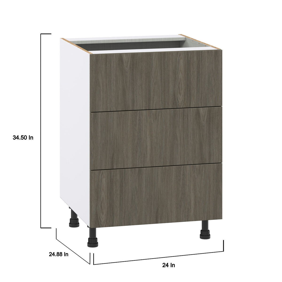 Hugo&Borg Savane 24-in W x 34.5-in H x 24-in D Textmel 3-Drawer Base Fully Assembled Cabinet (Flat Panel Style)