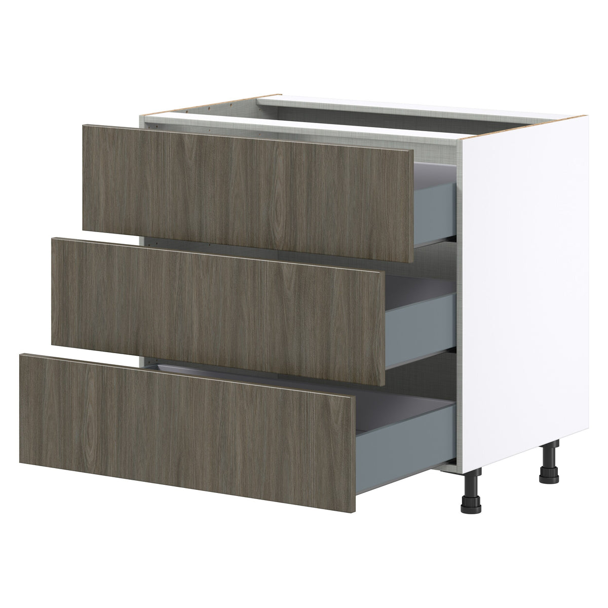 Hugo&Borg Savane 36-in W x 34.5-in H x 24-in D Textmel 3-Drawer Base Fully Assembled Cabinet (Flat Panel Style)