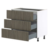 Hugo&Borg Savane 36-in W x 34.5-in H x 24-in D Textmel 3-Drawer Base Fully Assembled Cabinet (Flat Panel Style)