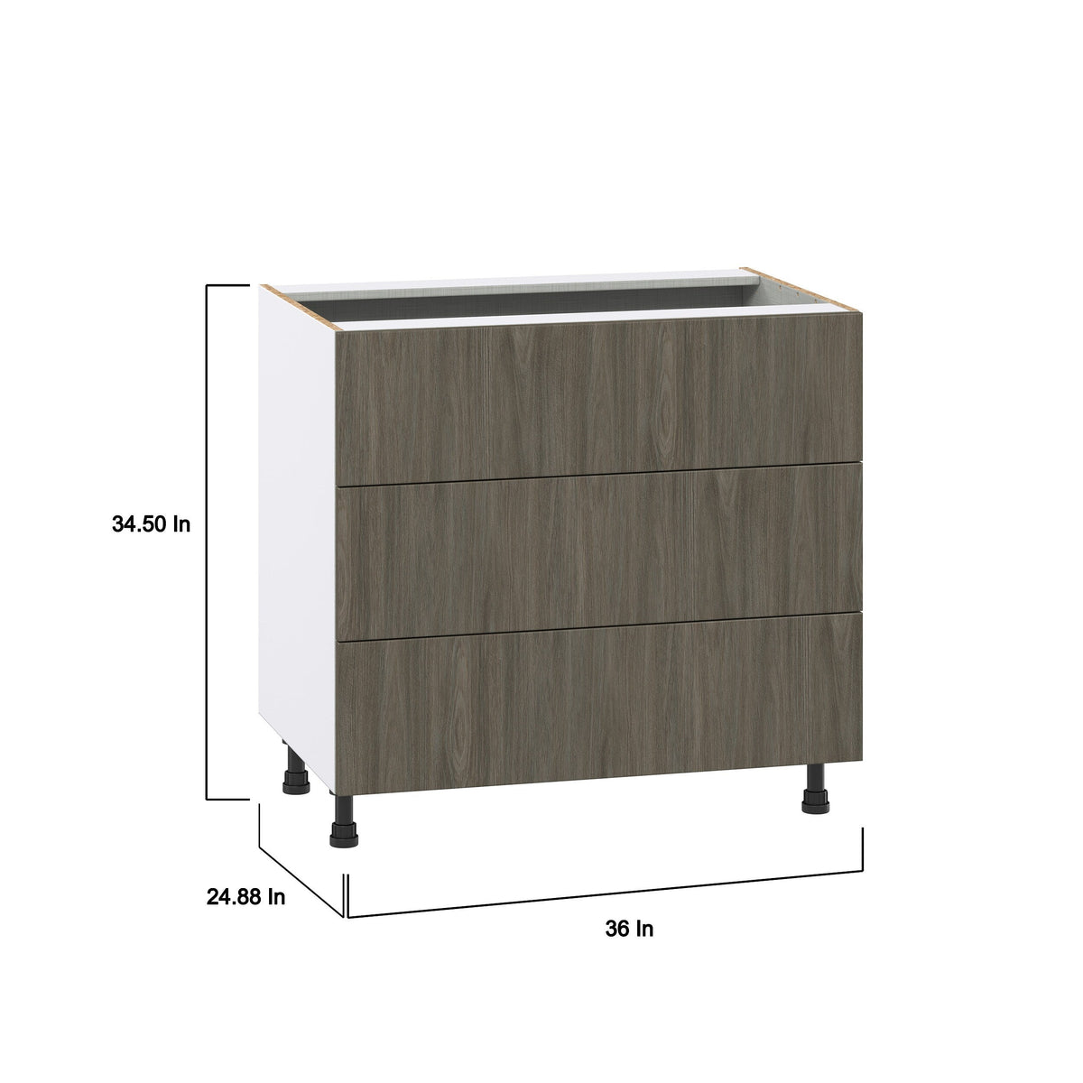 Hugo&Borg Savane 36-in W x 34.5-in H x 24-in D Textmel 3-Drawer Base Fully Assembled Cabinet (Flat Panel Style)