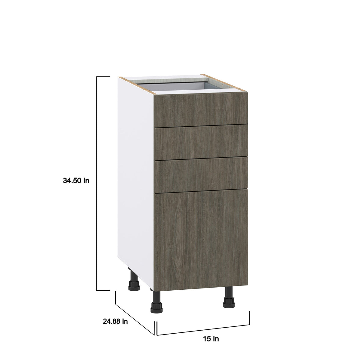 Hugo&Borg Savane 15-in W x 34.5-in H x 24-in D Textmel 4-Drawer Base Fully Assembled Cabinet (Flat Panel Style)